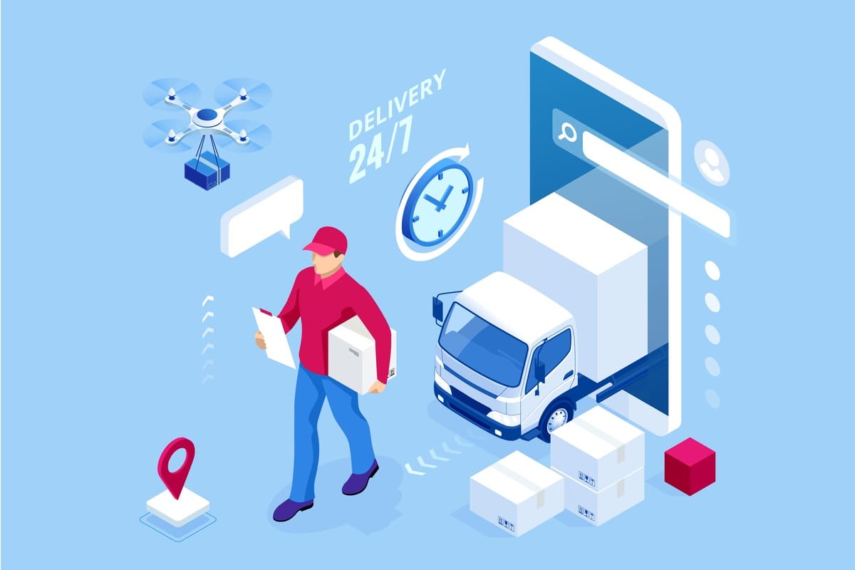 Curier livrand un colet cu sprijin digital si transport modern